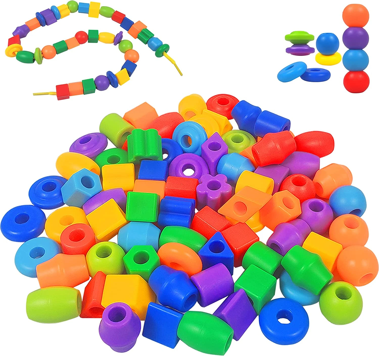 25/60pcs Stringing Beads Creative Children Kid Fine Motor Skill Handwork Geometric Threading