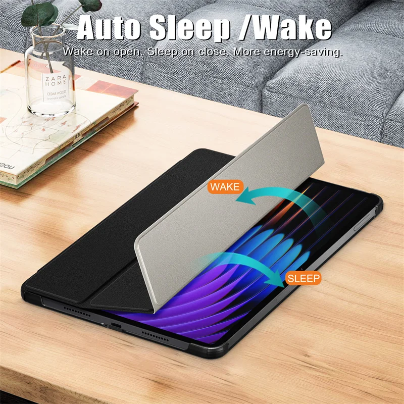 Tri-Folding PU Leather Stand Cover with Auto Wake/Sleep