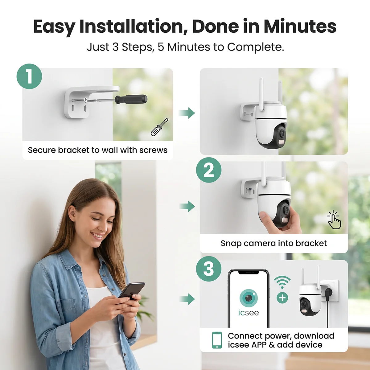 2MP 1080P WiFi PTZ Security Camera Dual Light Night Vision iCSee Two-Way Audio AI Human Detection IP66 Outdoor Surveillance Cam 5