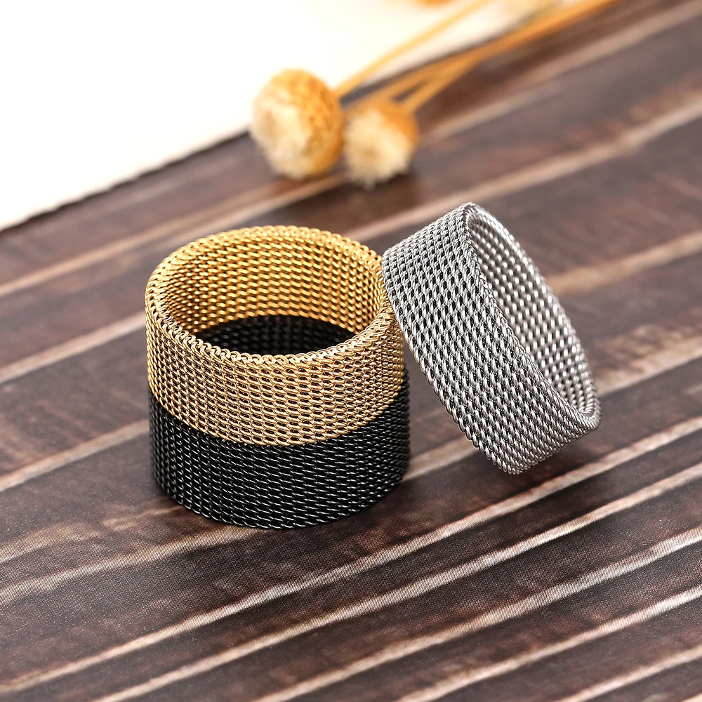 Huitan Titanium Couple Ring Mesh Accessories Women Men Jewelry Wedding Gift