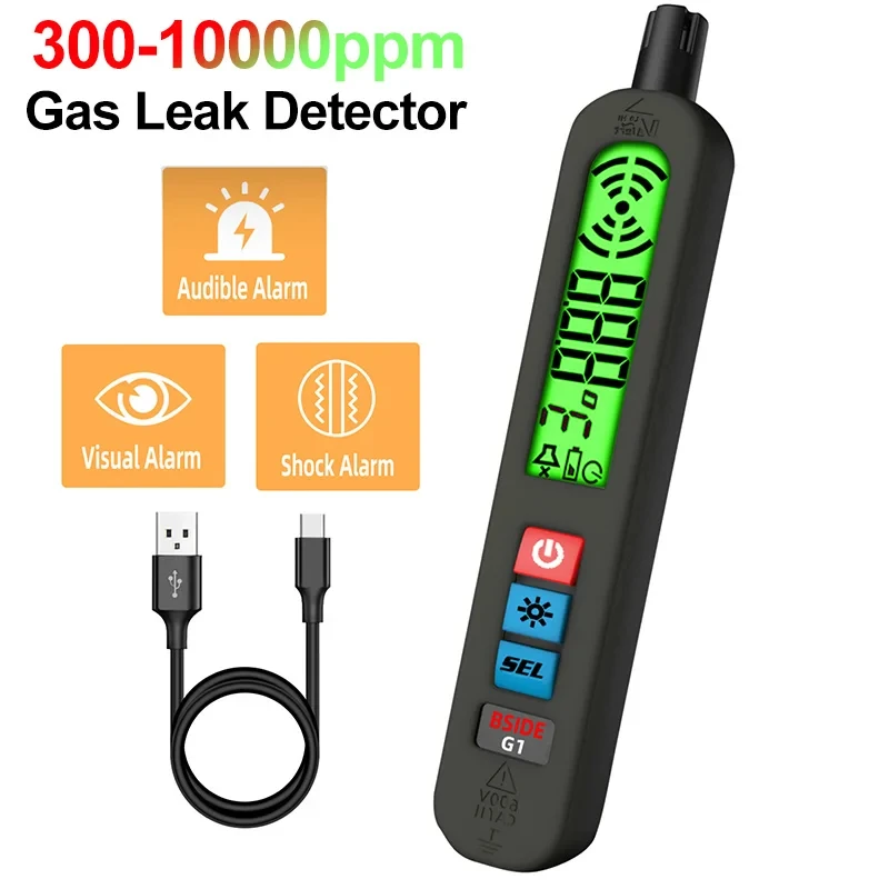 Gas Leak Detector G1 Professional Gas Leak Detector Combustible Natural Co2 Flammable Alcohol LPG Methane Analyzer with Audible Visual Alarm