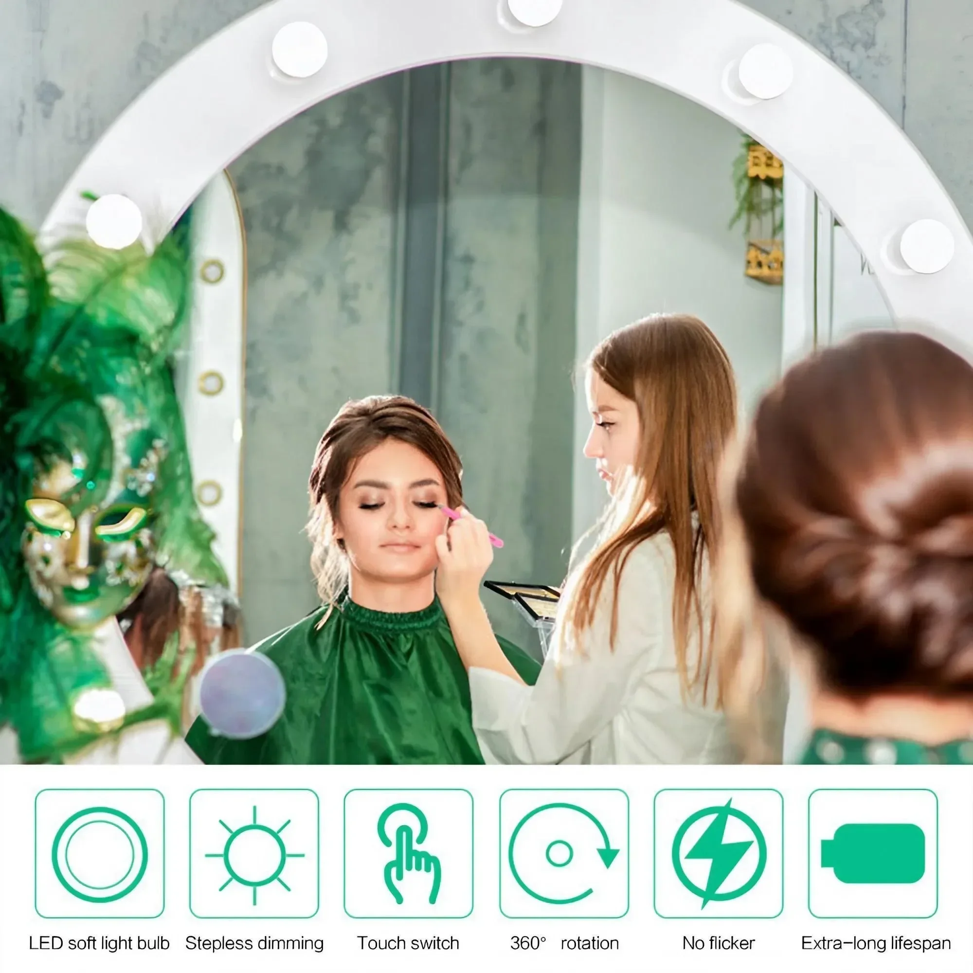 STONEGO USB Touch LED Makeup Mirror With Suction Cup Multi-functional Light For Dressers Bathrooms Closets & More