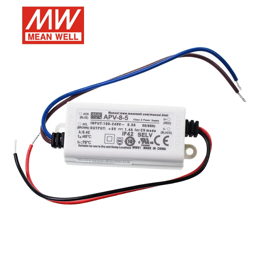 MEAN WELL APV-8 시리즈 APV-8-5 APV-8-12 APV-8-24, 정전압 단일 출력 전원 공급 장치, LED 드라이버