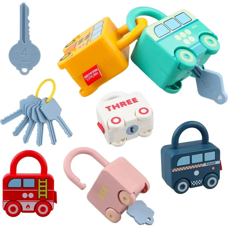 Educational Car Shaped Puzzle Matching Lock Toy with Key for Children - Intellectual Development Cognition Buckle Unlocking Game