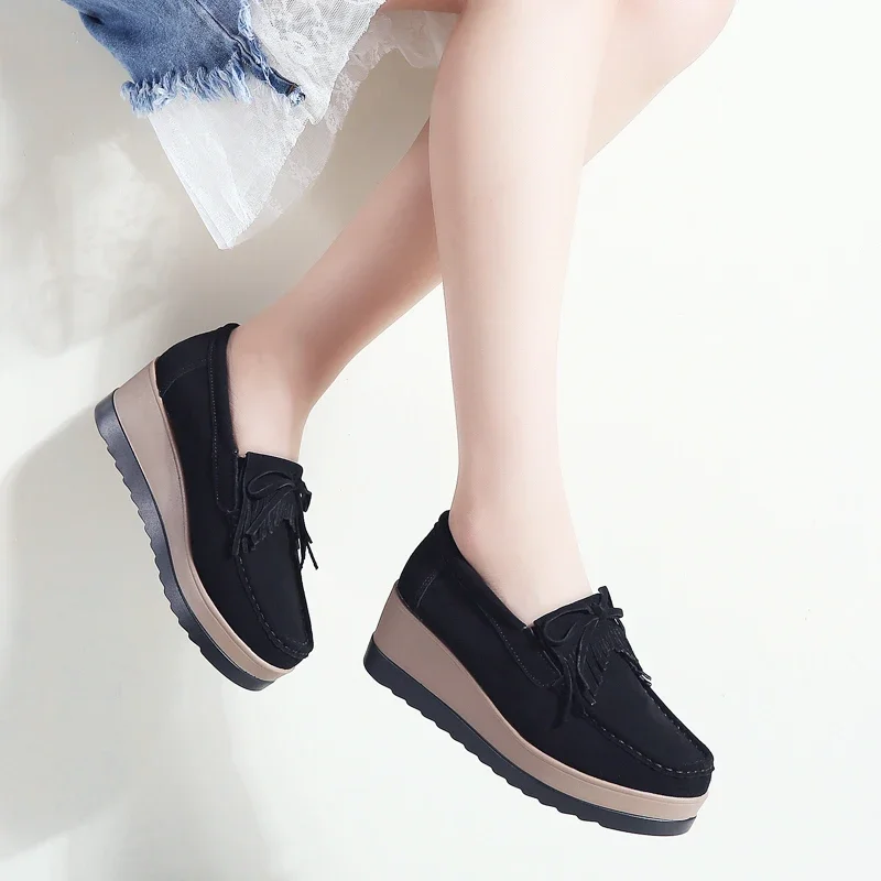 Autumn Women Platform shoes leather suede plush slip on sneakers chaussure woman tassel fringe loafers women shoes women shoes casual shoes women sneakers women flats