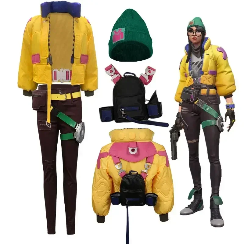 

VALORANT Killjoy Cosplay Costume Jacket Coat Pants for Women Uniform with Backpack Hat Halloween Carnival Party Suit for Girls