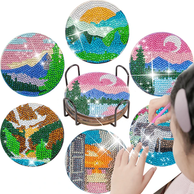 6pcs Sea Animal Diamond Painting Coaster Set (With Stand)