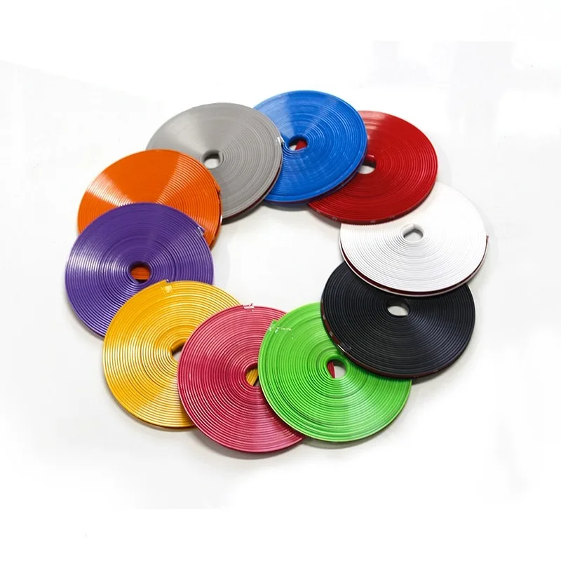 Car Bumper Strip 8 Meters Red Wheel Hub Ring Moulding Trim Edge Protective Car Styling Exterior Accessories