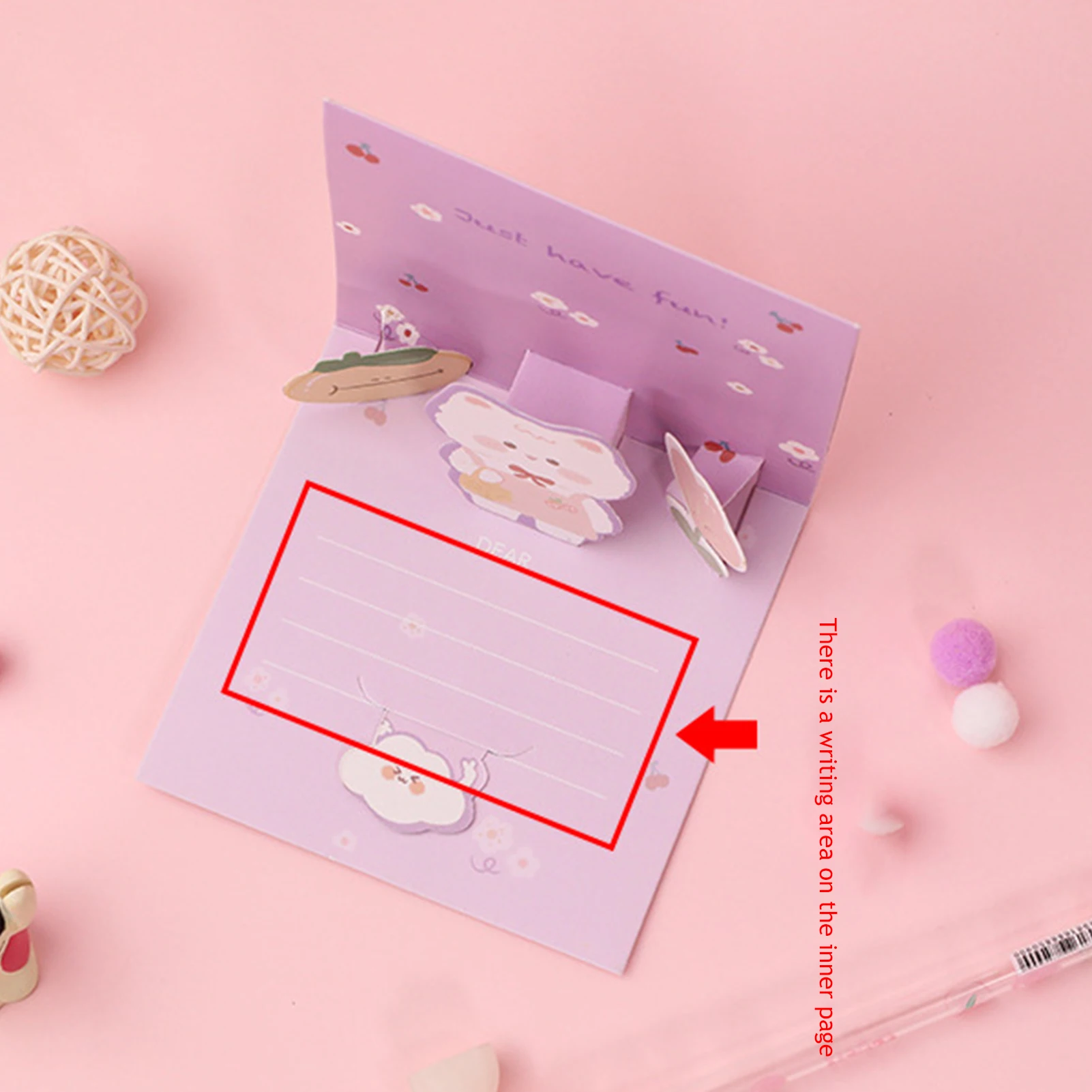 Cute 3D Card Best Wishes Popup Greeting Card for Anniversary Birthday Paper Message birthday cartoon Animal bear cake Paper art