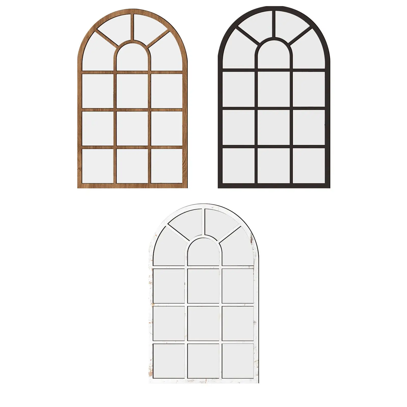 Arched Window Wall Mirror Simple Wood Acrylic Wall Art Decorative Mirror for Farmhouse Bedroom Living Room Vanity Home Decor