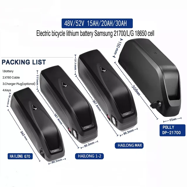 Hailong 48v 20 24 Ah Batterie Elettrica Ebike 48v 1500w 36V 52V