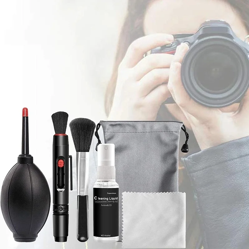 Professional 6-in-1 Digital Camera and Lens Cleaning Kit with Air Blower and Cleaning Tools