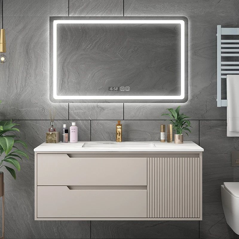 solid wood rock slab pool washbasin smart bathroom cabinet New Chinese bathroom cabinet combination