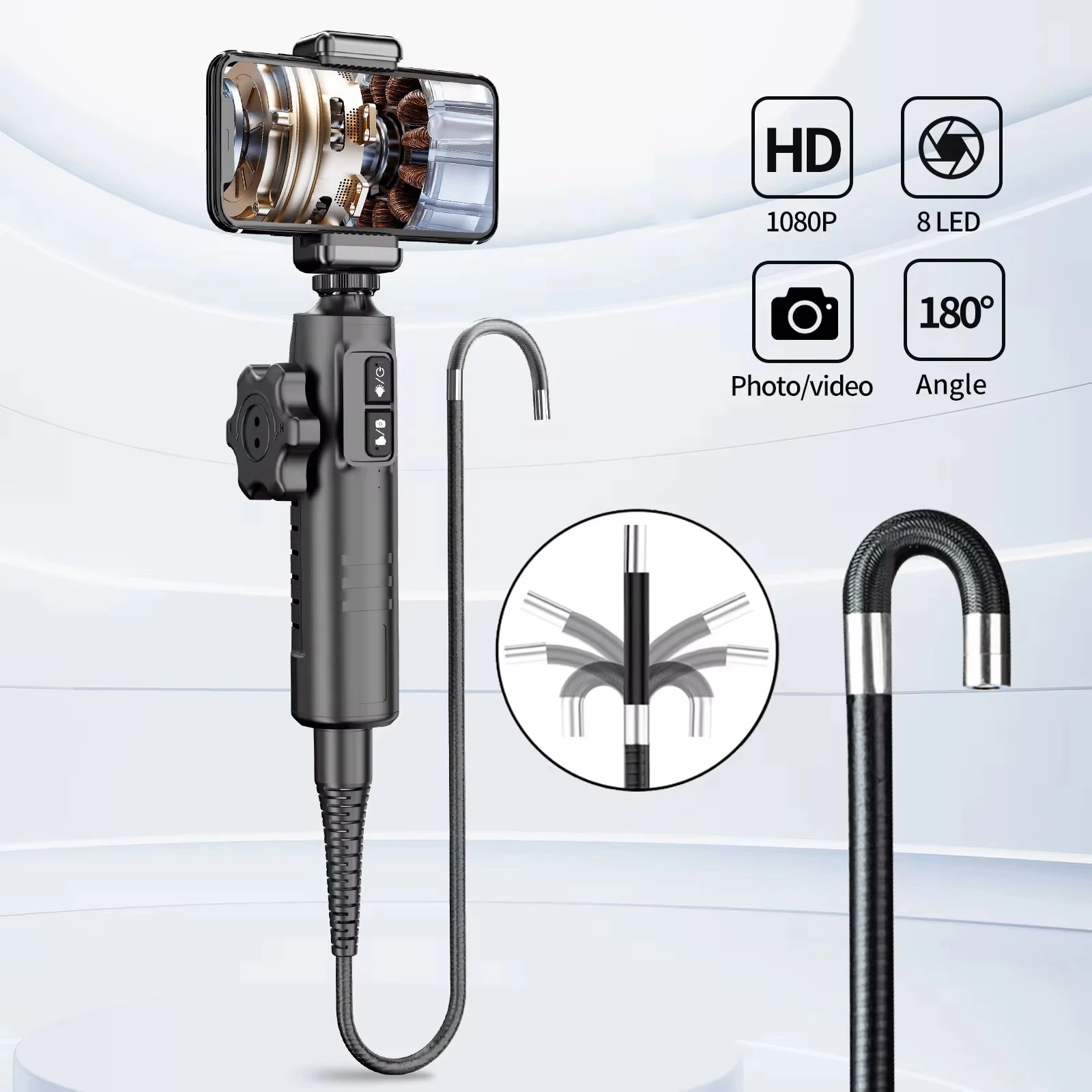 Endoscope Camera Articulating Borescope With LED Two-Way Borescope Inspection Camera HD1080P Endoscope Automotive Scope For IOS Android