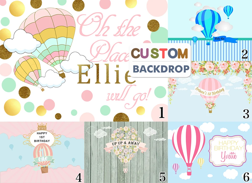 

Cartoon Style Interior Decoration Hot Air Balloon Clouds Background,Happy Birthday Party Photography Backdrop Banner Props