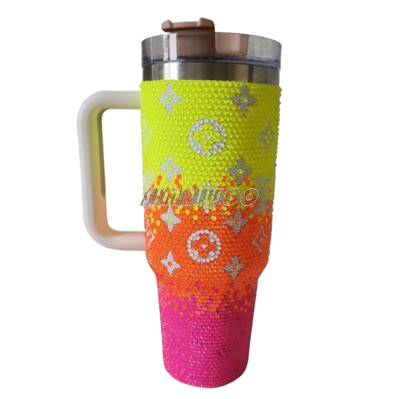 

Neon Rhinestone Handicraft Gradient Ice Drink Tumbler Thermal Insulation Vacuum Handle Cup DIY Mosaic Bling-Bling Shiny Gift