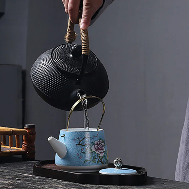 Ceramic Chinese Tea Set, Handmade Flower, Peony, Lotus, Traditional Porcelain Kung Fu Tea Pot and Cup Bowl, Tea Ceremony Set G