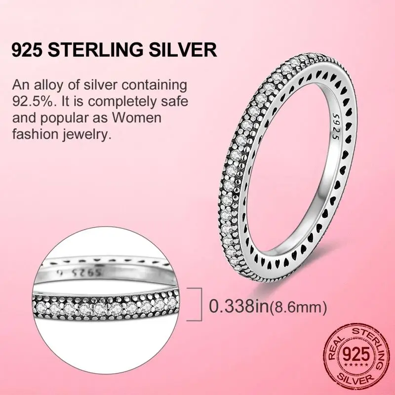 Silver Heart Ring Silver Rings Silver Ring Wedding Rings 925 Sterling Silver Triple Stackable Heart Zircon Finger Ring for Women Engagement Bride Gift Fine Jewelry