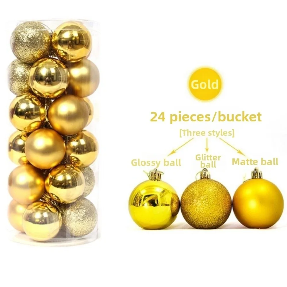 24Pcs 3/5CM Christmas Balls Hang Pendant Plastic Christmas Tree Ornaments New Year Decor Reusable Xmas Tree Baubles Xmas Tree