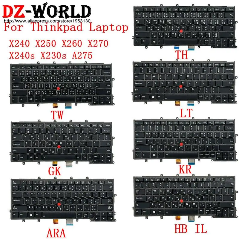 Kor hb he il Ara gk gr th tw lt Teclado com Retroiluminação Lenovo Thinkpad X260 X240 X270 A275 X250 X240s X230s Laptop kr