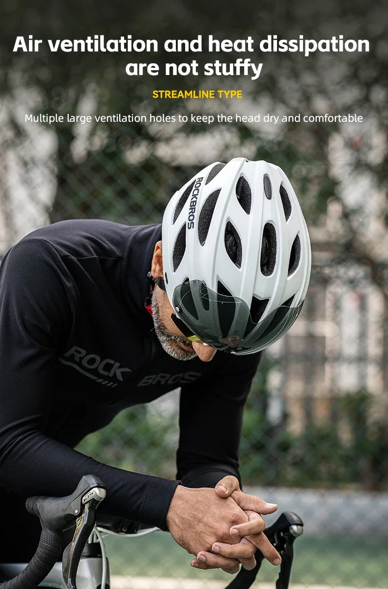 ROCKBROS Fahrradhelm Integral geformter Fahrradhelm Motorrad-Elektro-Fahrradhelm Abnehmbare Linse Helmausrüstung – Detail 15