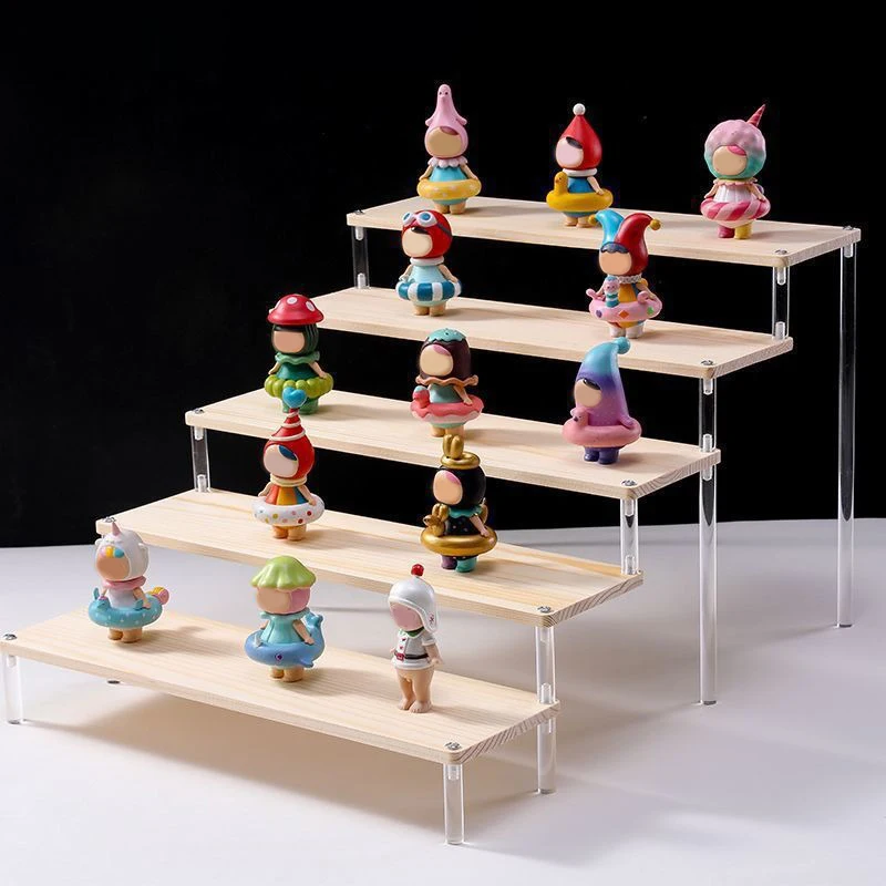 1-5 Tier Wood Acrylic Display Stand Hand-made Figure Doll Décor Toy Animation Car Model Blind Box Perfume Shelves Organizers 3