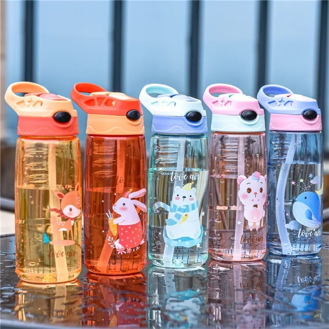 500ml Children S Water Bottle with Straw Leak Proof Plastic Water Cup BPA Free Children's Drinking Water Bottle 16 Ounces