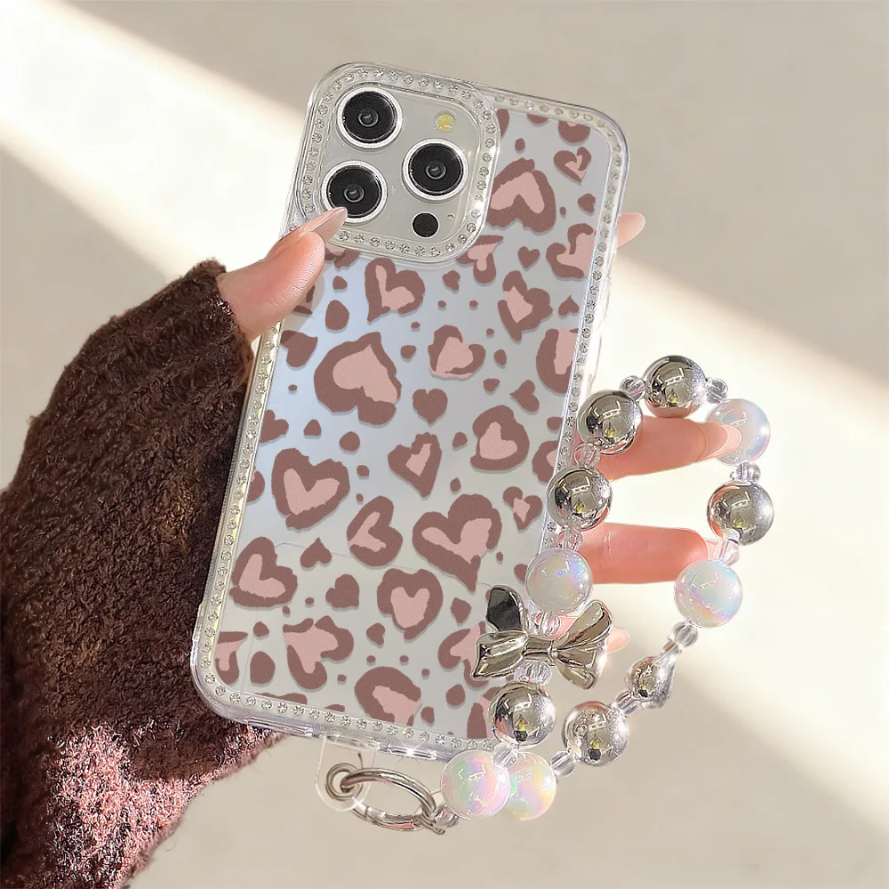 Heart-Shaped Leopard Print Shockproof Transparent Phone Case