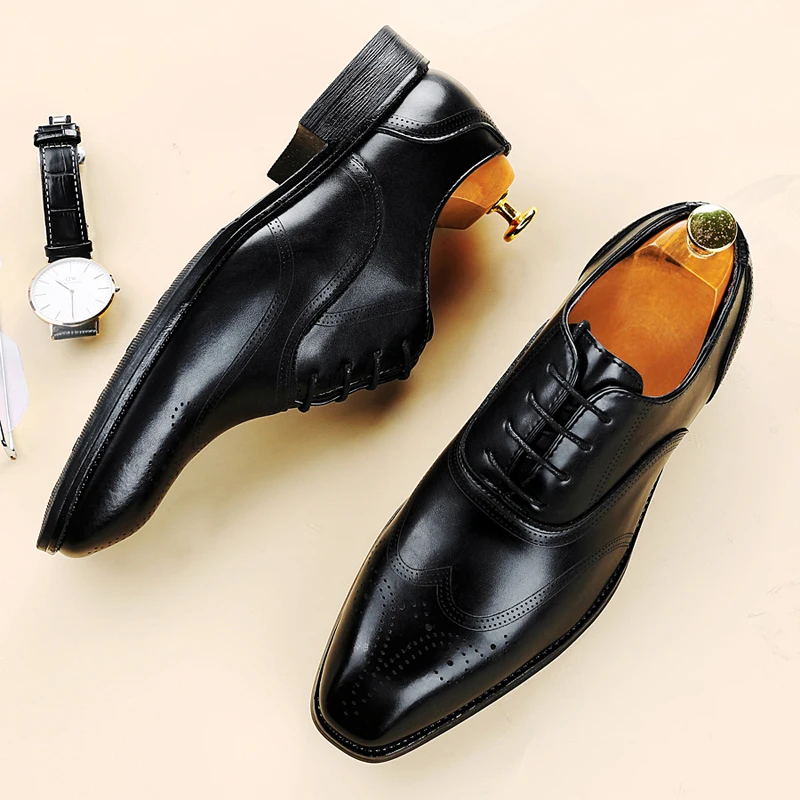 Men's Glossy Leather Brogue Shoes Lace Up Office Business Size 38-48 mens brogue shoes