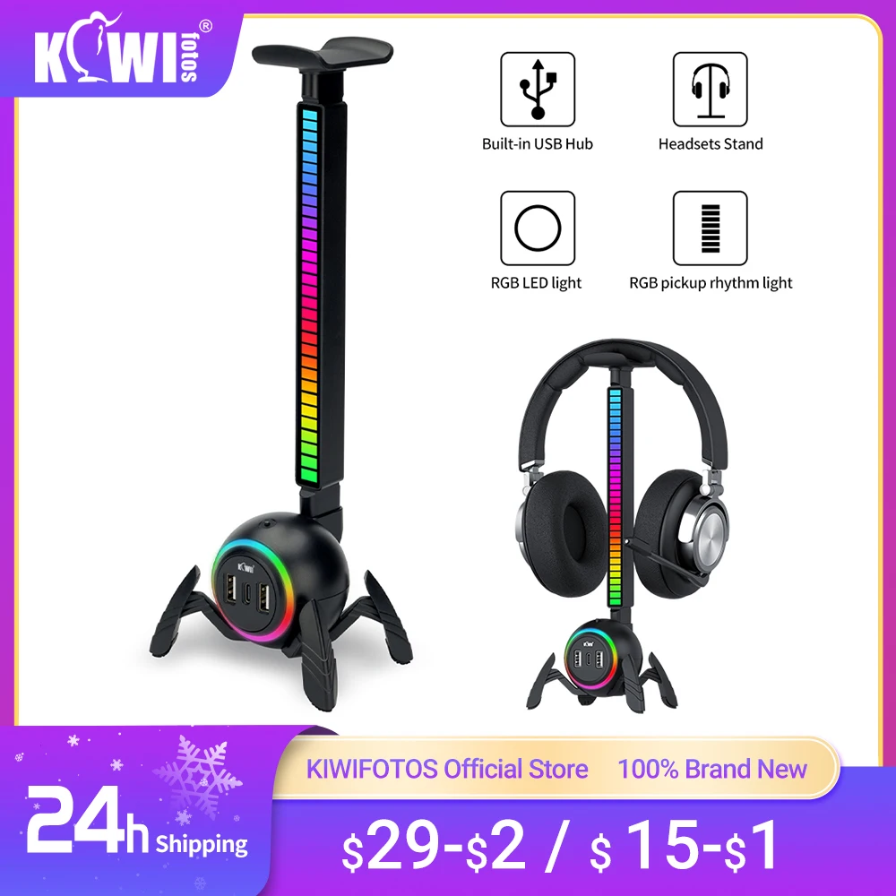 

KIWIFOTOS RGB Pickup Rhythm Light Gaming Headphone Stand Holder With Type-c USB Ports Headset Stand RGB For All Headphones Size