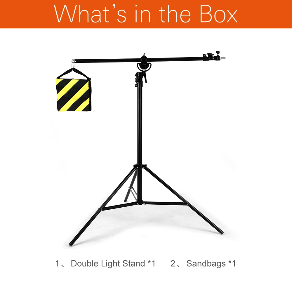 126" 320cm 2in1 Light Stand,Boom Arm,Rotatable Aluminum Adjustable Tripod Boom Light Stand with Sandbag for Studio Photography