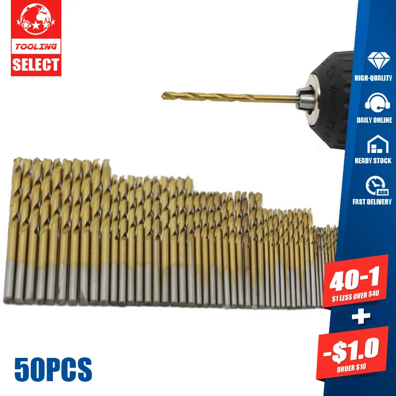 FGHGF 50PCS 4Sizes Mini Micro Round Shank Drill Bits Set Small Precision HSS Twist Drills For Angle Iron Wood Woodworking