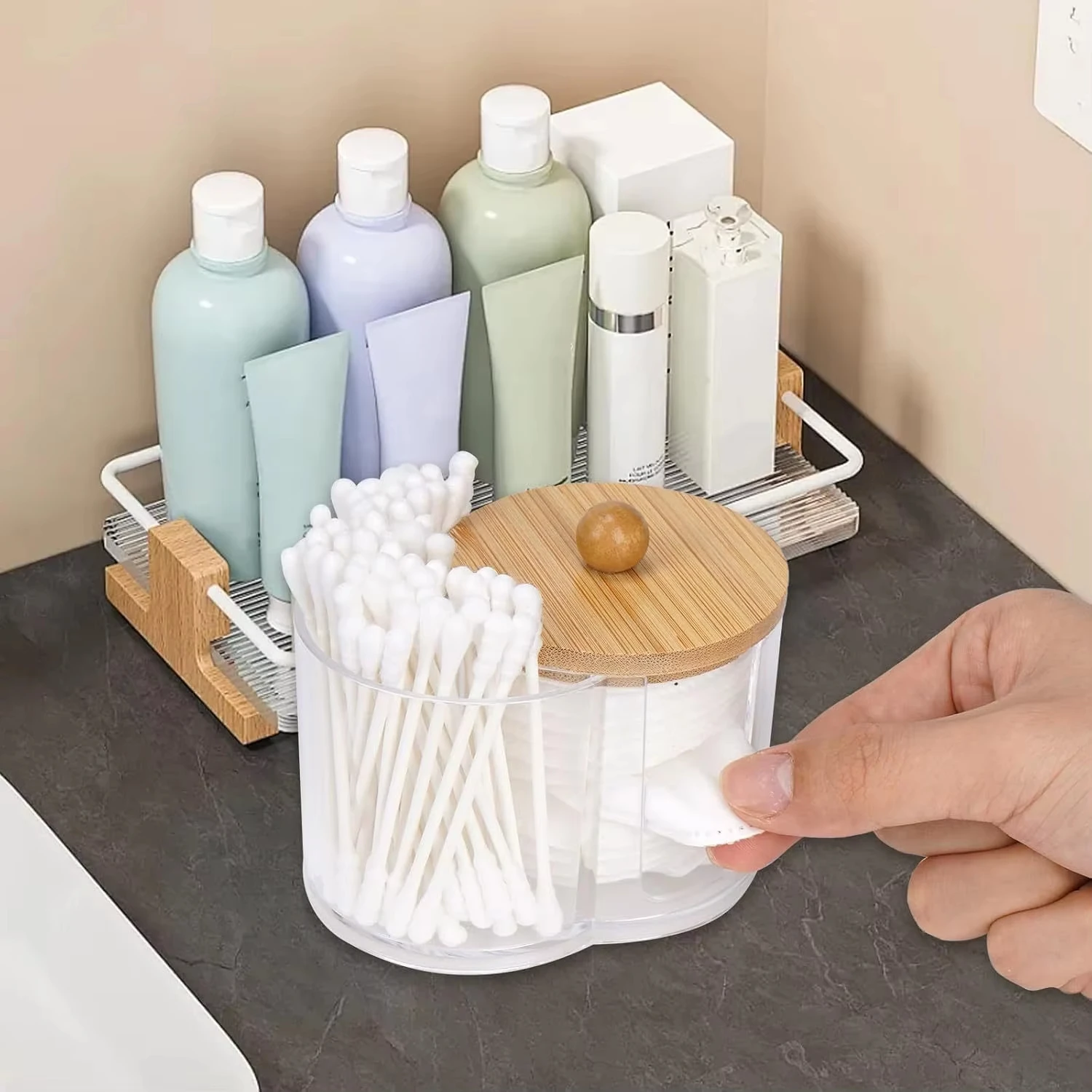 Dual Compartment Cotton Storage Holder – Clear Organizer for Cotton Swabs & Cotton Balls 4