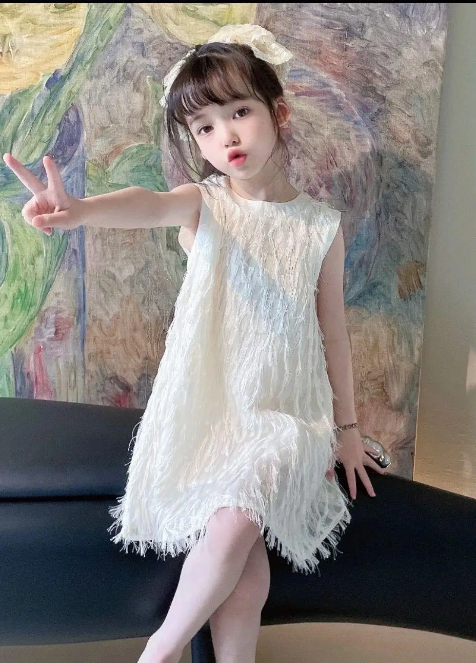 Elegante Mode Harajuku Slim Fit Kinder kleidung locker lässig alle passen Prinzessin Rock solide o Hals Einsatz ärmellose Kleider – Detail 7