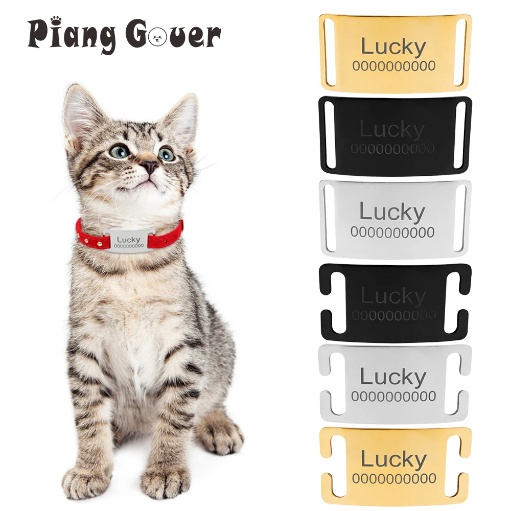 Personalized Pet Collar with Engraved ID Tag - Custom Cat Dog Accessory in Black Silver Gold