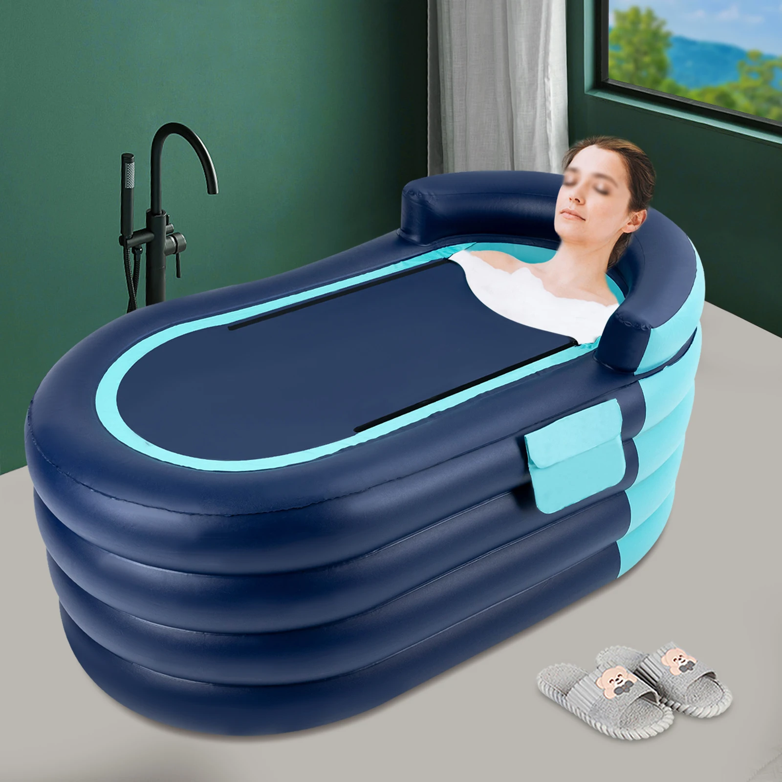 PVC Inflatable Bathtub Folding Portable Adult Kids SPA Bath Tub Water Pool 1.4M Automatic Inflatable Bathtub Folding Portable 5