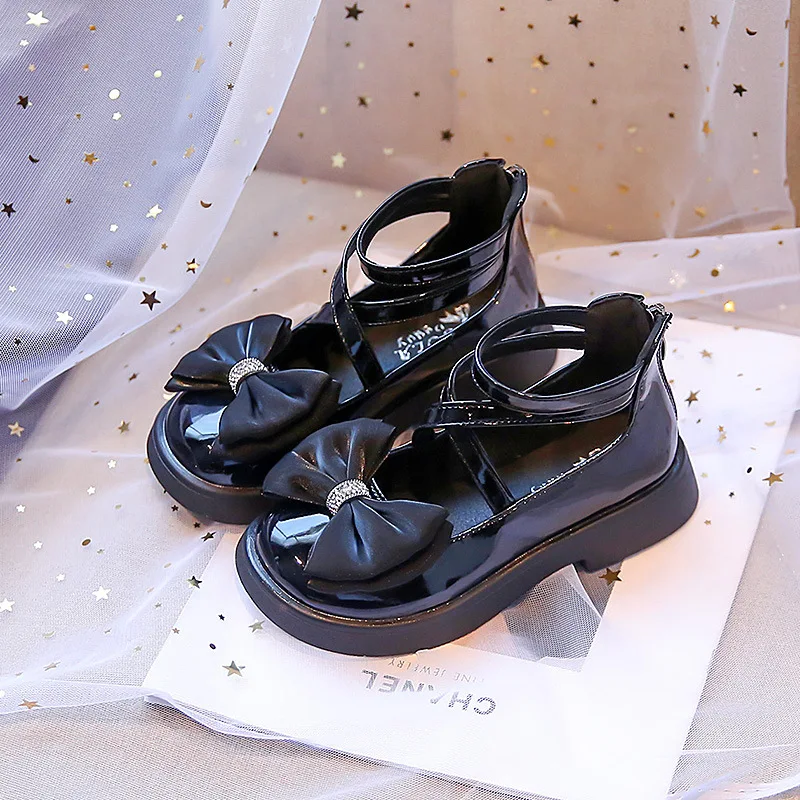 Girls'  Leather Shoes 2024 Autumn Butterfly Bow Fashion Sweet Lolita Princess Shoes college style black student single shoes 2