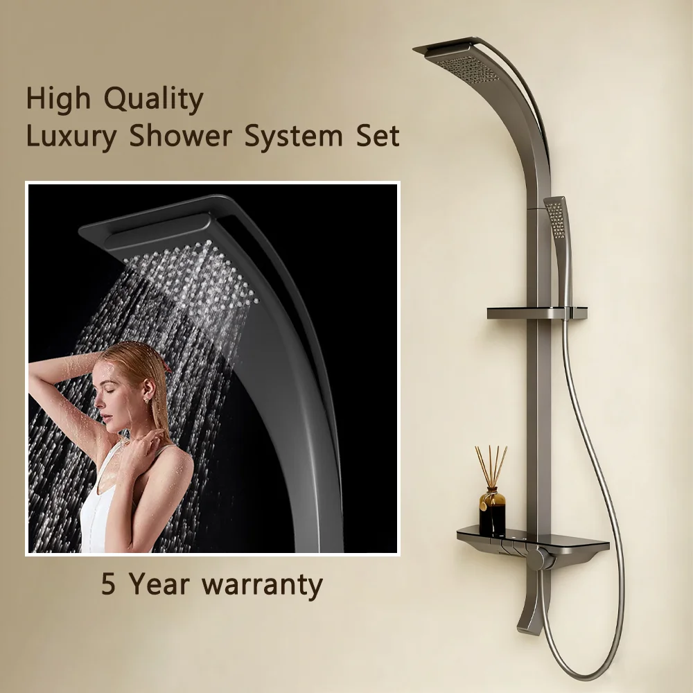 ชุดฝักบัวอาบน้ำระบบเรนชาวเวอร์คุณภาพสูง ดีไซน์ทันสมัย ผลิตจากทองเหลือง พร้อมก๊อกผสมน้ำร้อนน้ำเย็น ควบคุมอุณหภูมิอัจฉริยะ สำหรับอ่างอาบน้ำ ก๊อกน้ำฝักบัวน้ำตกสุดหรูครบชุด ก๊อกน้ำฝักบัวสำหรับบ้านโรงแรมวิลล่า 1