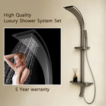 ชุดฝักบัวอาบน้ำระบบเรนชาวเวอร์คุณภาพสูง ดีไซน์ทันสมัย ผลิตจากทองเหลือง พร้อมก๊อกผสมน้ำร้อนน้ำเย็น ควบคุมอุณหภูมิอัจฉริยะ สำหรับอ่างอาบน้ำ ก๊อกน้ำฝักบัวน้ำตกสุดหรูครบชุด ก๊อกน้ำฝักบัวสำหรับบ้านโรงแรมวิลล่า 1