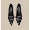 Luxury Brand Designer Women Sandals Fashion Pointed Toe Buckle Strap Metal High Heeled Kitten Heel Elegant Single Shoes Female 3