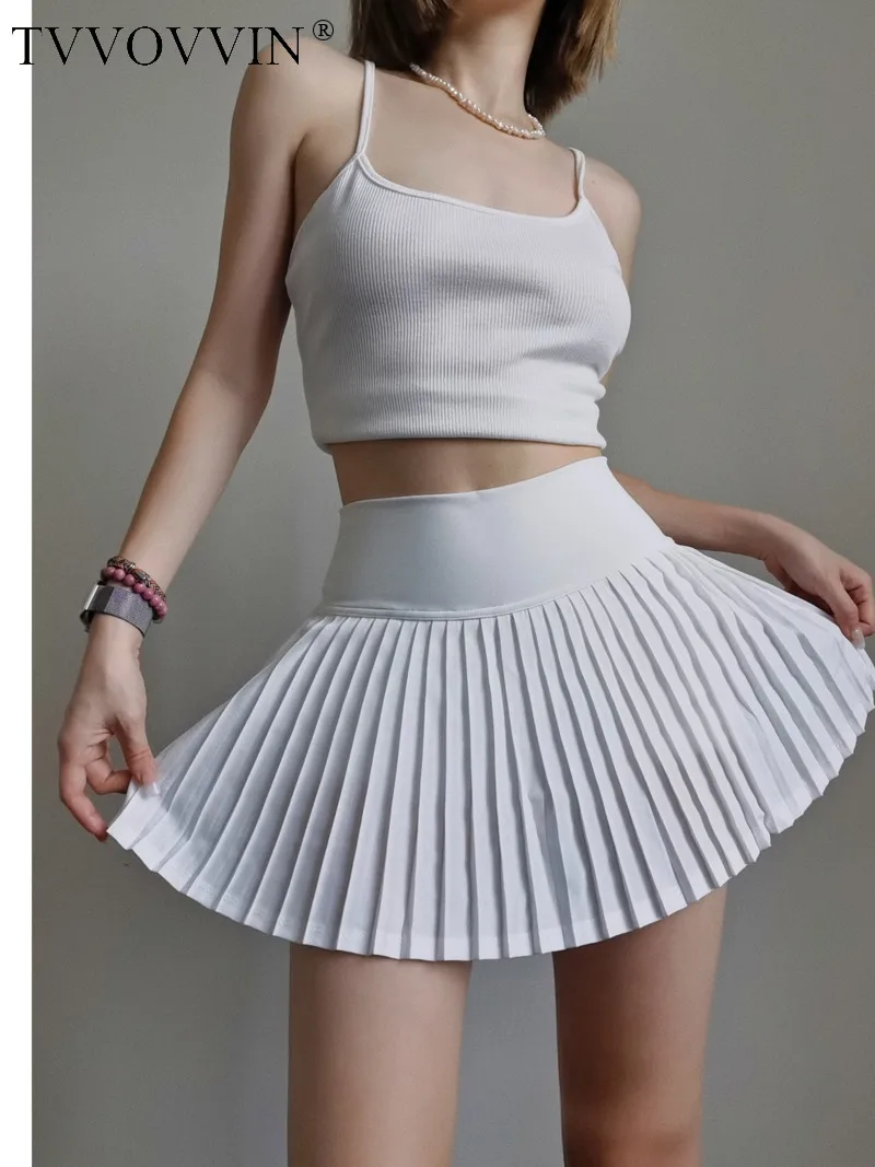 

TVVOVVIN High waisted spliced pleated A-line short skirt 2023 autumn/winter new fashion casual solid color yoga culottes LAPY