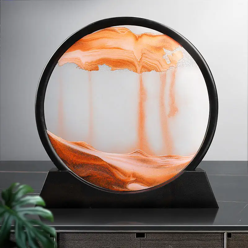 7 Inch 3D Flowing Sand Painting Nordic Creative Ornament Liquid Quicksand Hourglass Moving Sand Landscape Round Home Decor Gifts