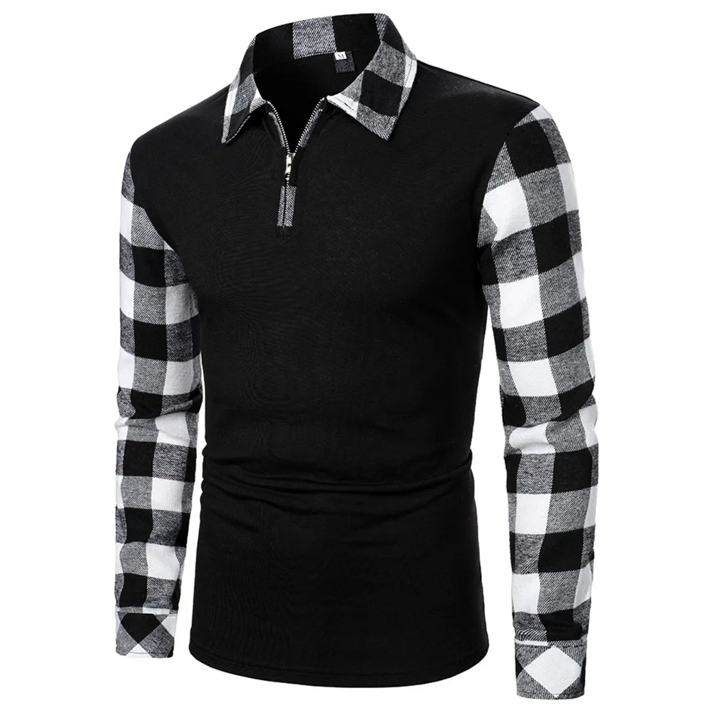 New Men's Shirt Collar Black Pinstripe Fake Two-Piece Zipper Coat British Sweater