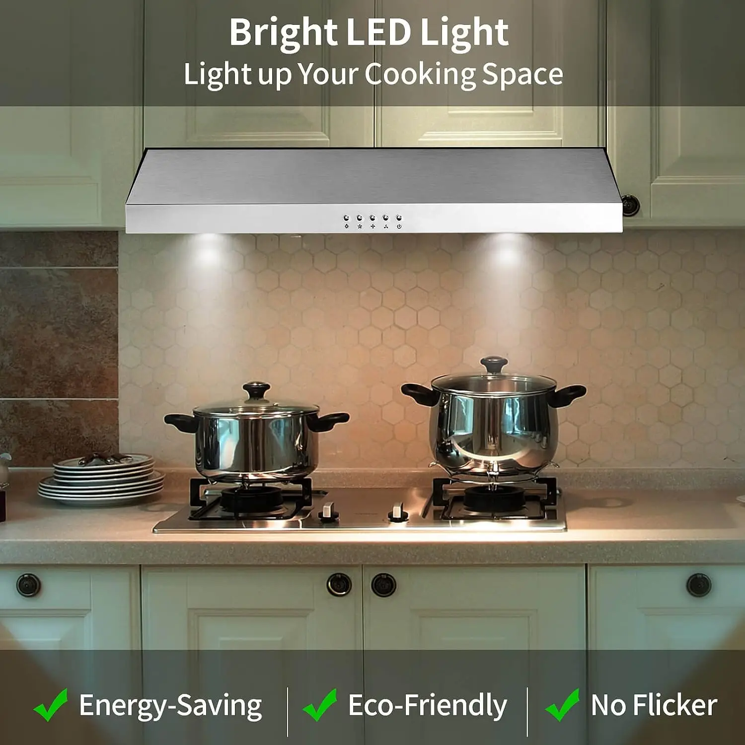 30 Inch with 3 Way Venting,Stainless Steel Range Hood w/Baffle Filters,Ductless Range Hood 500 CFM