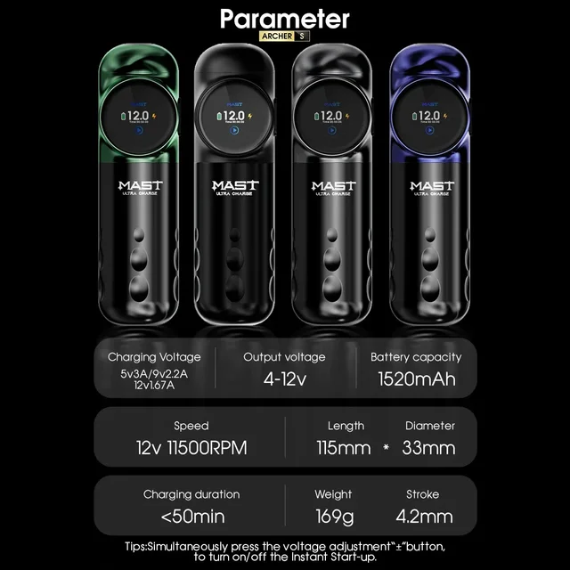 Fast Charge Mast Archer S Ultra Wireless Tattoo Pen with 2 Batteries Charging Base Wireless Foot Pedal Tattoo Kit Complete - Image 2