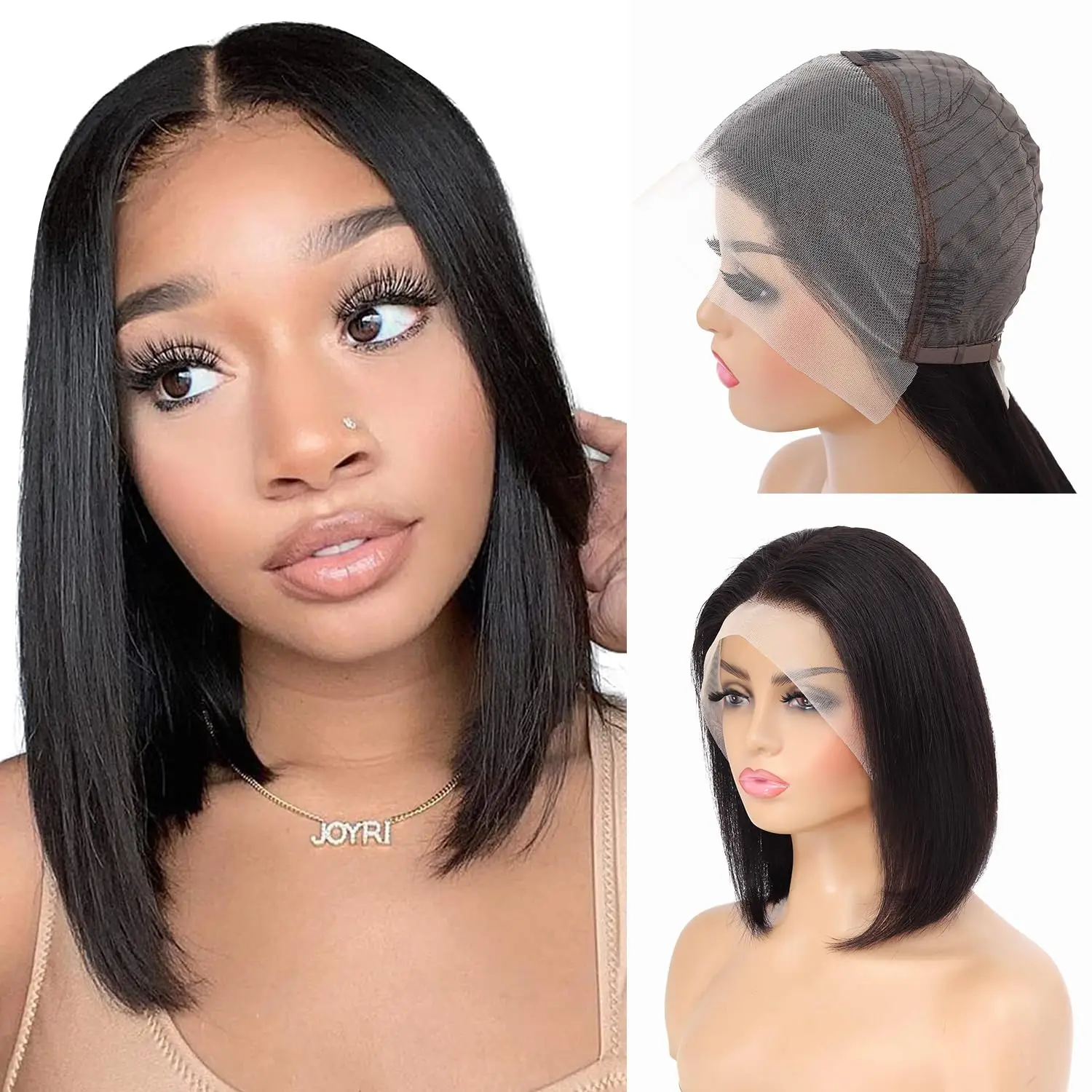 

Straight Short Bob Wig Human Hair 13x4 Frontal Lace Wig with Baby Hair Brazilian Virgin Human Hair 150% Density Natural Color 1B