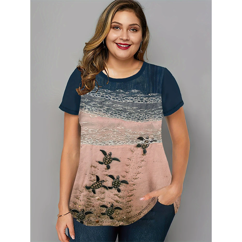 

Женская футболка с принтом черепахи океана, Повседневная футболка с коротким рукавом в стиле Харадзюку, женская одежда