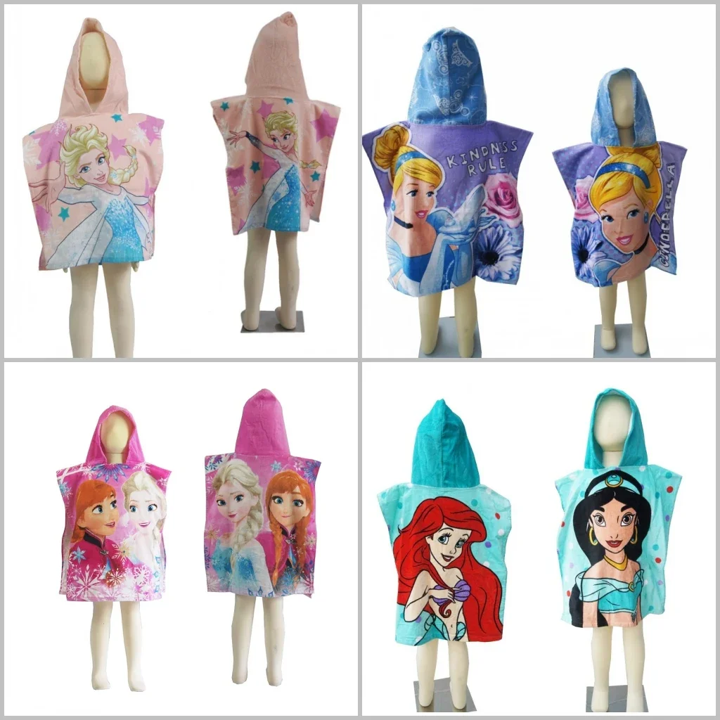 

Cartoon Frozen Princess Elsa Cinderella Jasmine Baby Girls Hooded Bath Towel Cotton Swimming Cloak Toddler Bathrobe 55x110cm