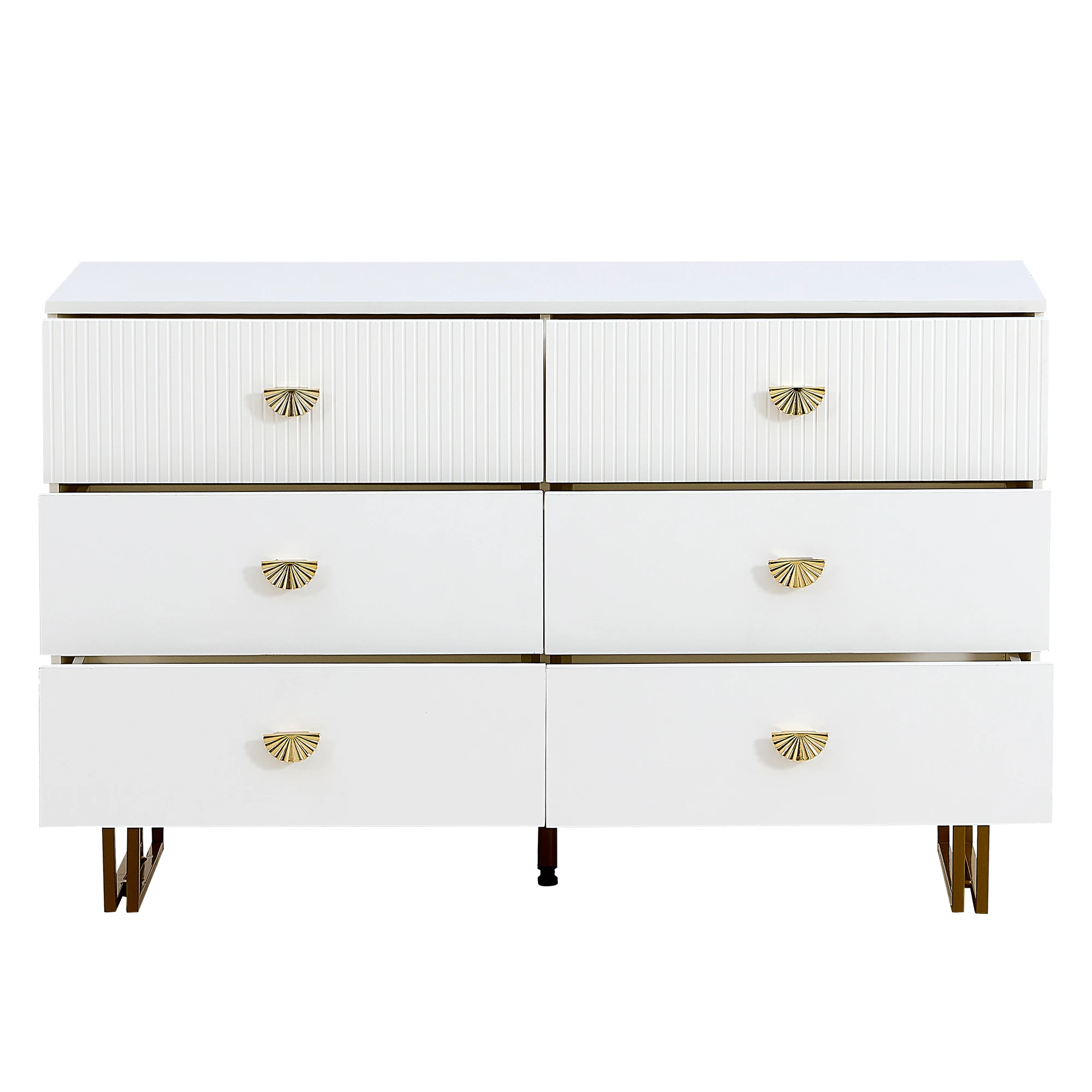 Modernes Sideboard mit 6 Schubladen in Weiß-Gold-Akzenten – elegantes Design aus MDF und Stahl, ideal für Schlafzimmer – Detail 22