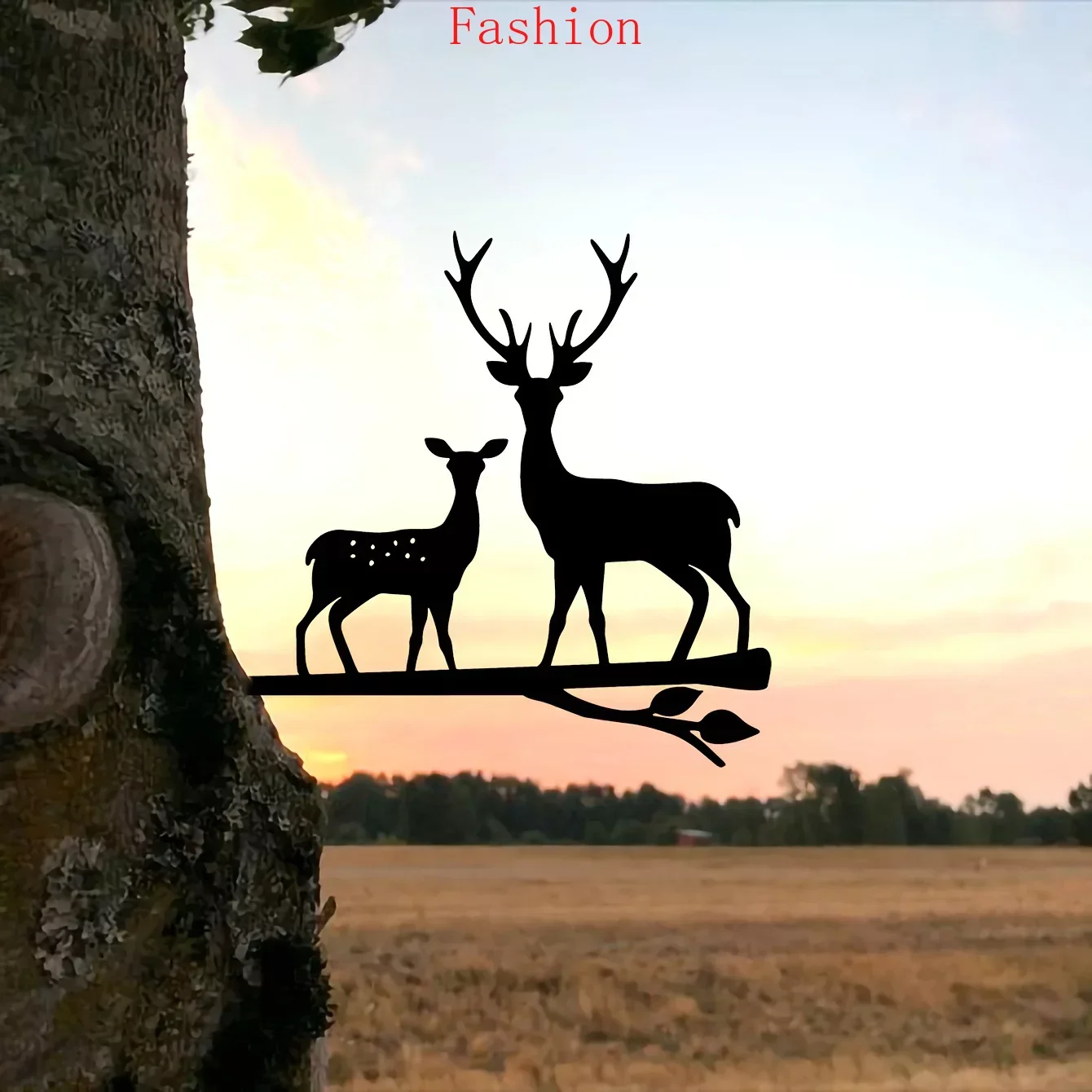 

Two Deers on Branch Iron Art Silhouette Metal Home Decor Garden Yard Patio Outdoor Statue Stake Decoration Christmas Decoration